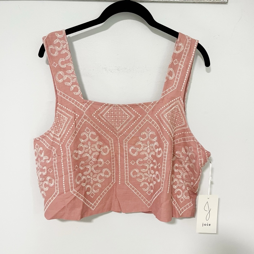 Joie Pink Embroidered Square-Neck Crop Top